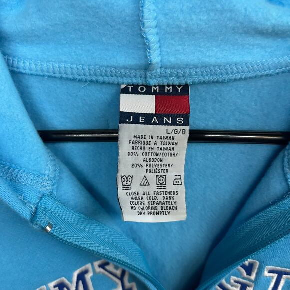 Y2K‎ blue Tommy Girl hoodie zip up retro sporty logo spell out size L - Picture 4 of 5